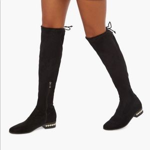 Black suede thigh high boots